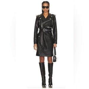NWT M Mother Denim The Long Chopper Black Moto Trench Jacket